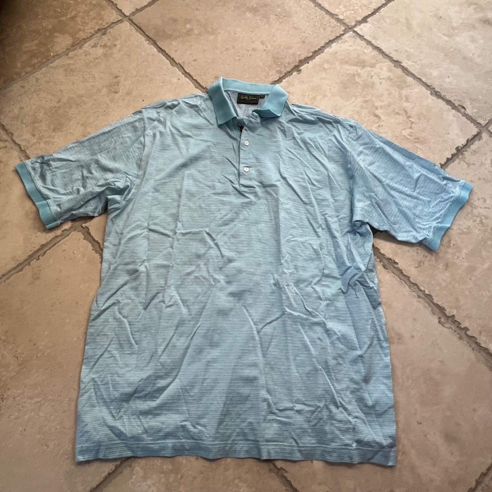 Bobby Jones Collection Mens XL Light Blue Micro Pattern Short Sleeve Golf Polo